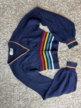 Vintage 70s Wayne Rogers Rainbow Balloon Sleeve Sweater - Size Small